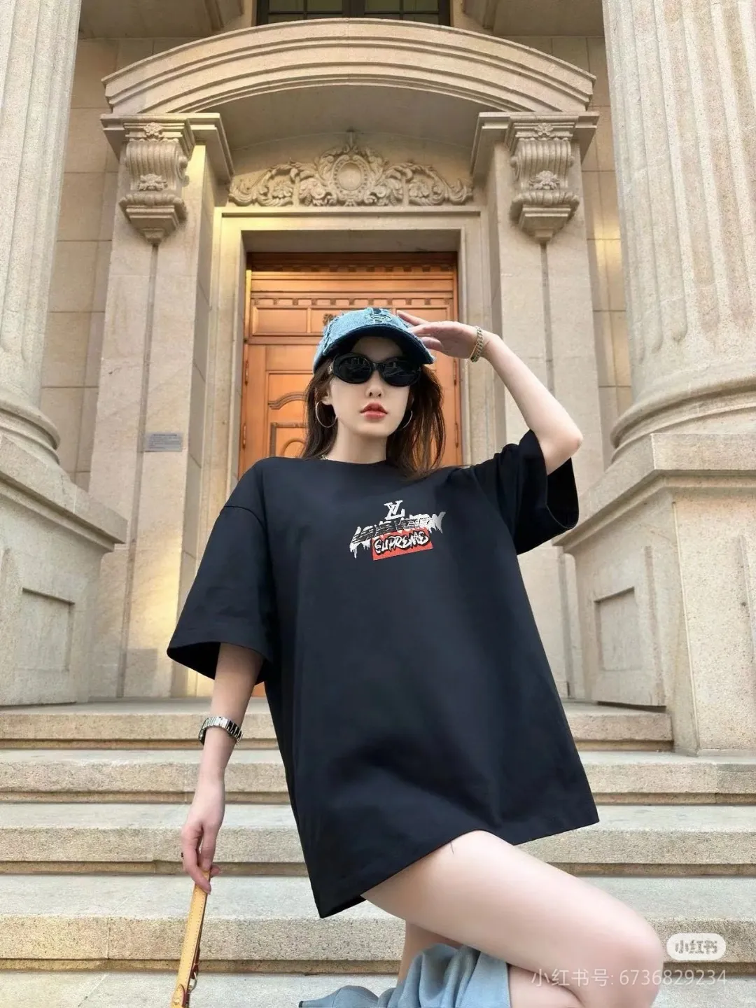 Louis Vuitton & Supreme joint logo graffiti printed short sleeves